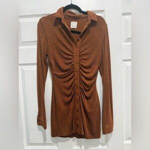 With Jean Rust Button-Up mini dress